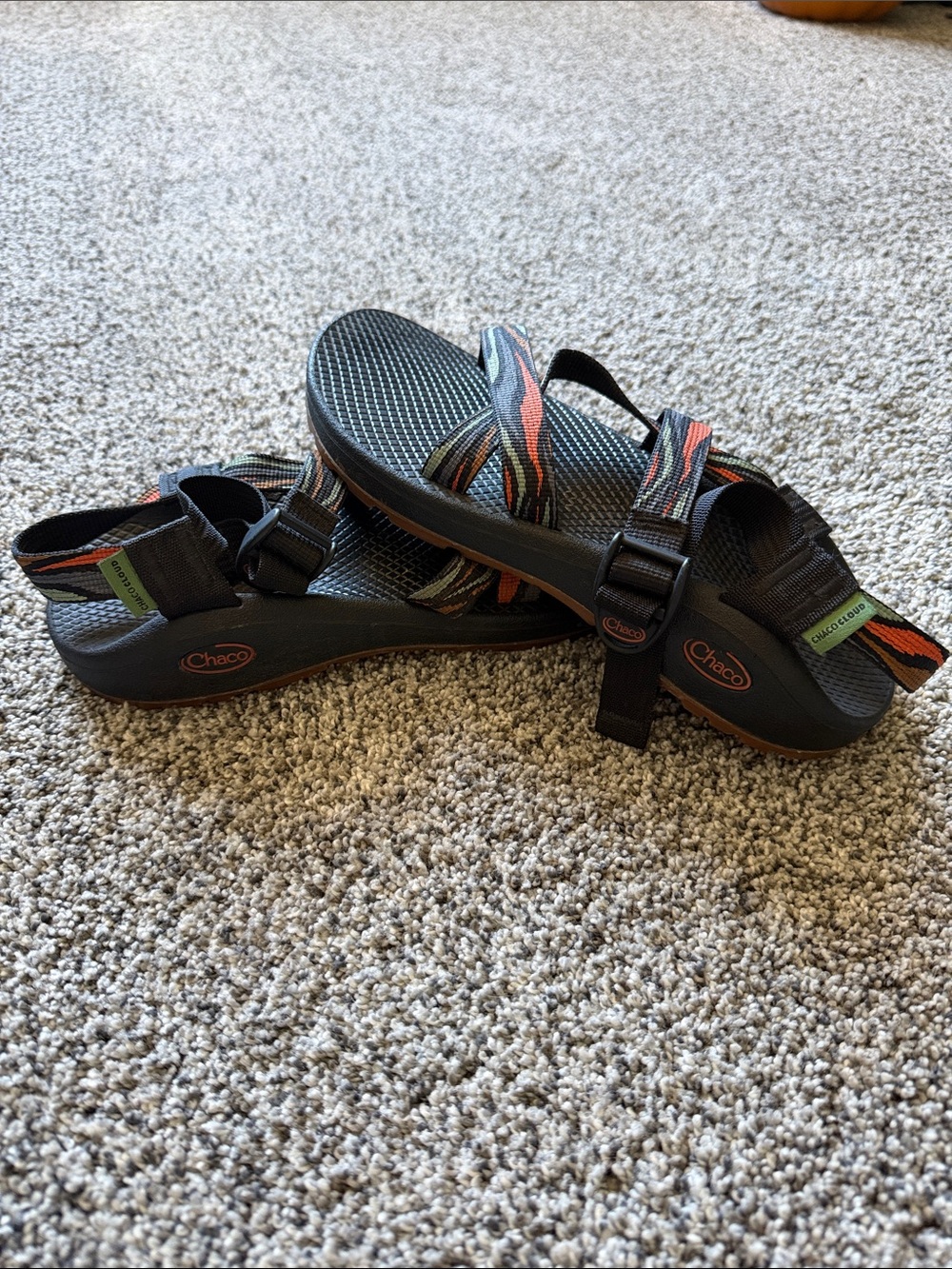 Chaco Kids Sandals in Black with Orange & Green Accent Straps